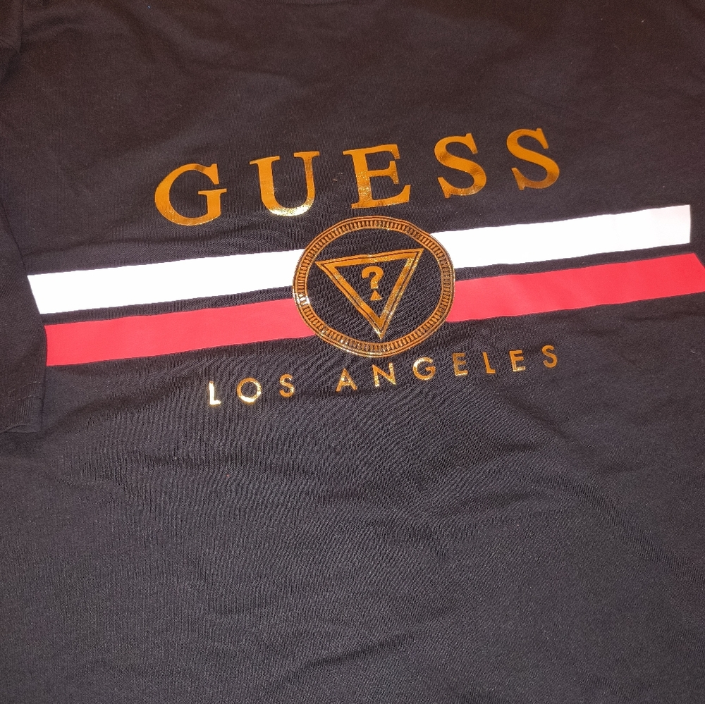 Guess Black T-Shirt with Red and White Stripes